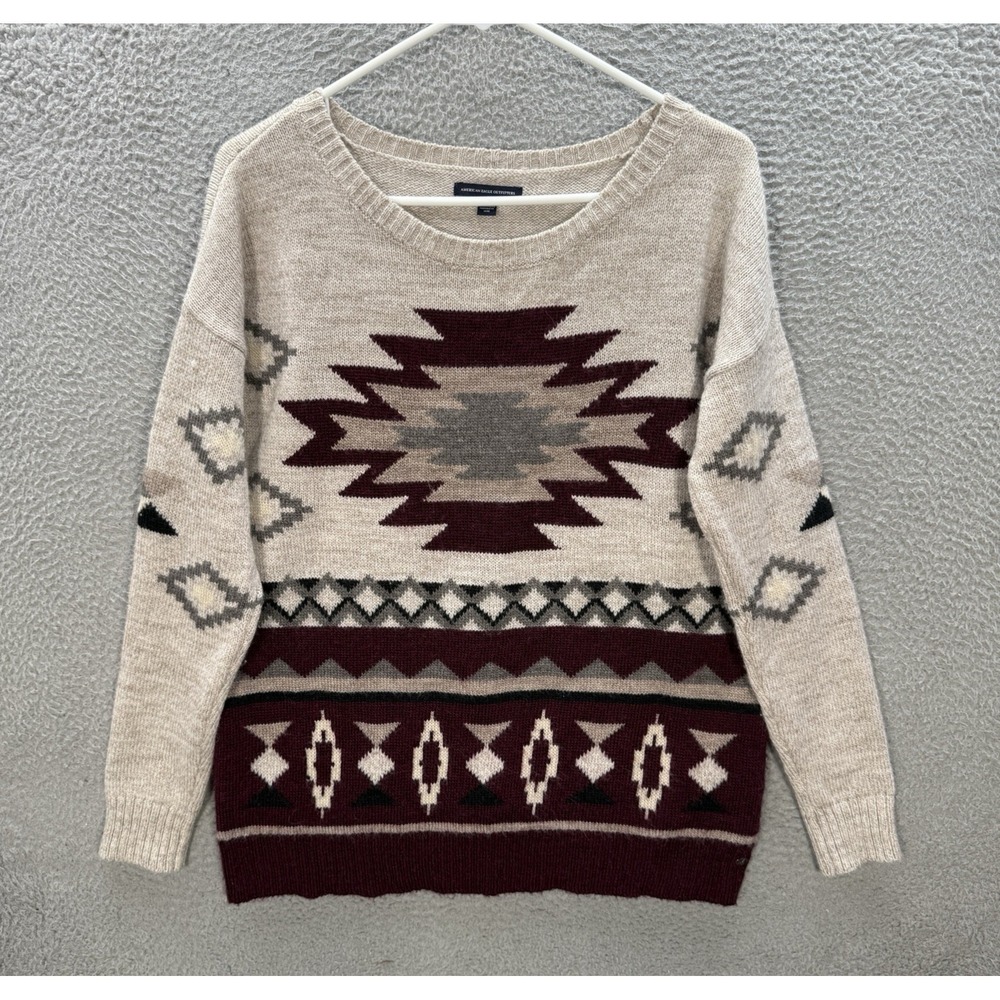 American‎ Eagle Sweater Womens Medium Multicolor Knit Geometric Aztec Wool Blend